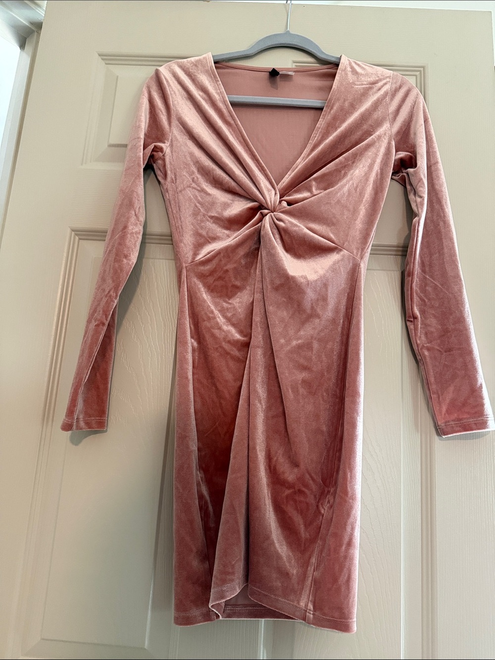 H&M Divided Velvet Twist-Front Dress in Blush Pink